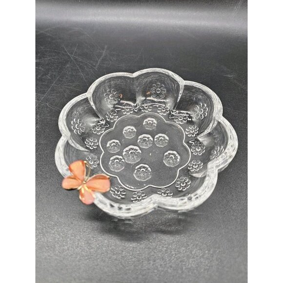 Boho Oleg Cassini Crystal Trinket Candy Dish With Applied Faux Jewel Butterfly - Picture 9 of 9